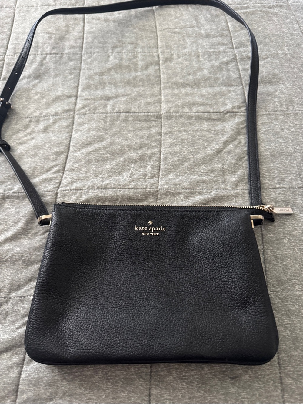 kate spade Black Pebbled Leather Crossbody with Gold Logo